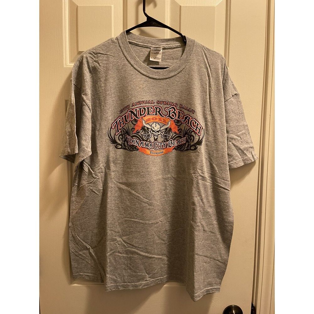 2011 Thunder Beach Shirt Adult XL Gray Biker Motorcycle Rally‎ Gilden Tee Mens
